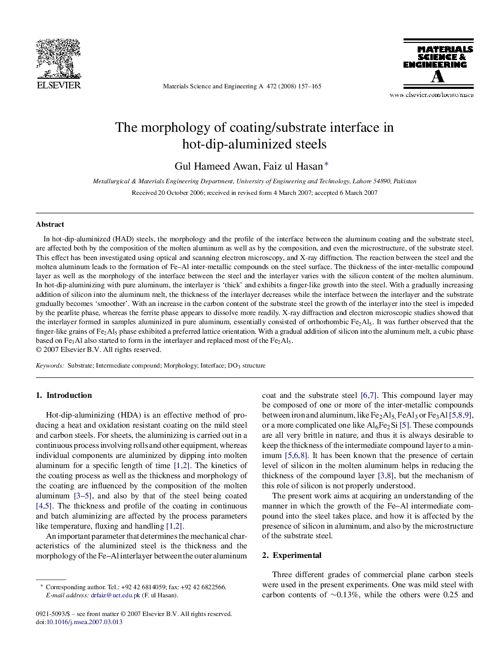 The morphology of coating/substrate interface in hot-dip-aluminized steels