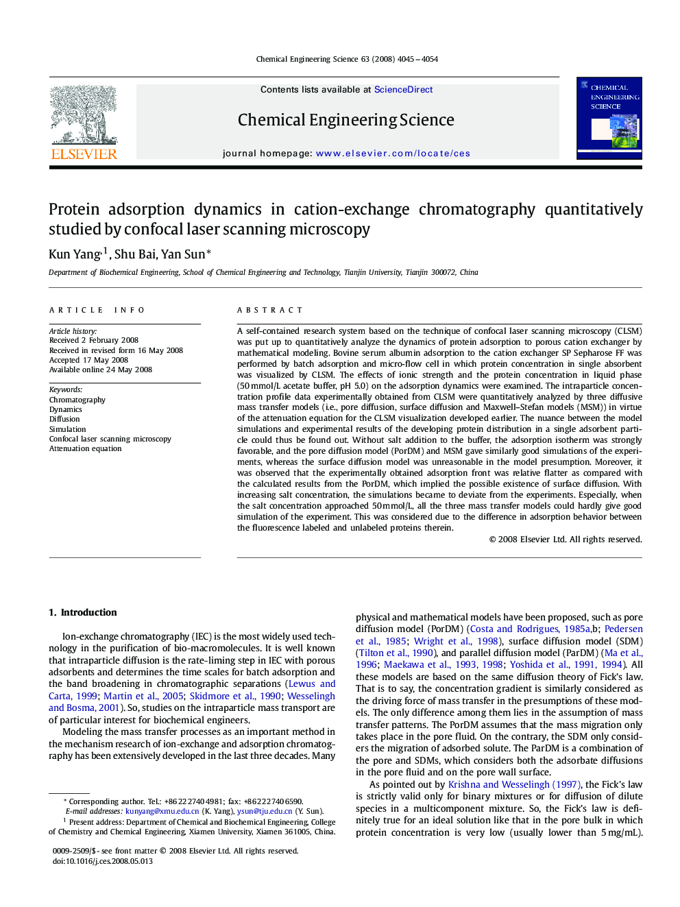 Protein adsorption dynamics in cation-exchange chromatography quantitatively studied by confocal laser scanning microscopy