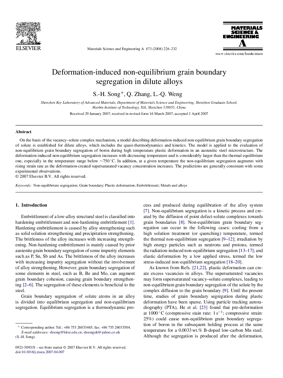 Deformation-induced non-equilibrium grain boundary segregation in dilute alloys