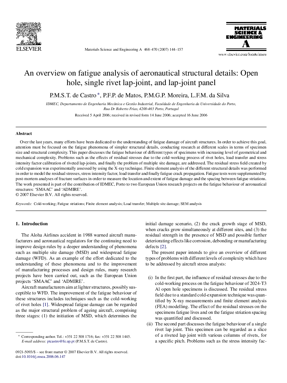 An overview on fatigue analysis of aeronautical structural details: Open hole, single rivet lap-joint, and lap-joint panel