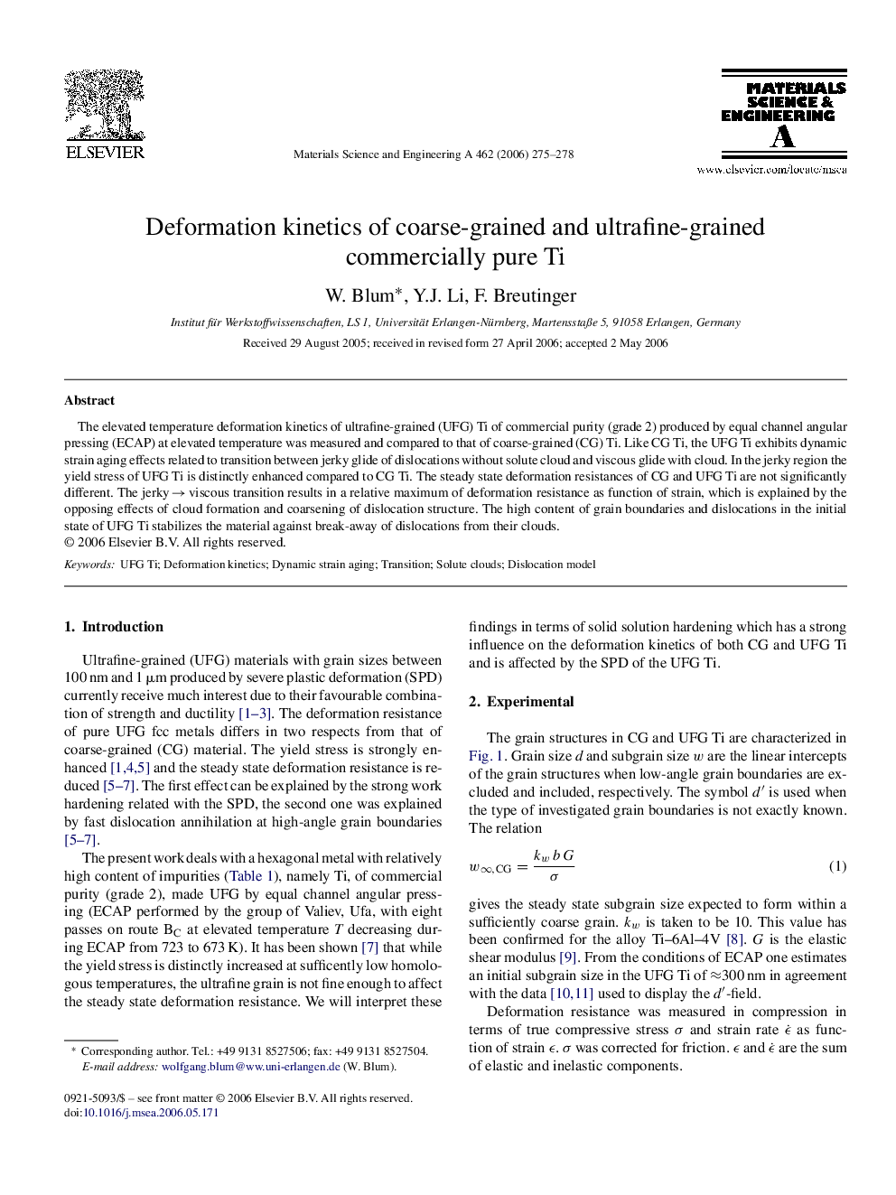 Deformation kinetics of coarse-grained and ultrafine-grained commercially pure Ti