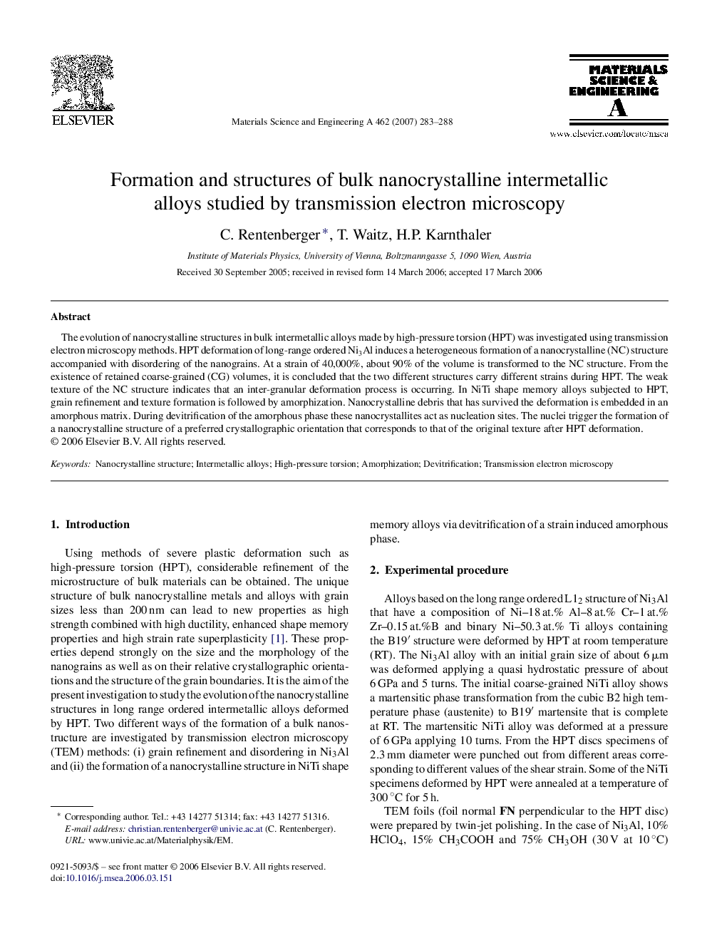 Formation and structures of bulk nanocrystalline intermetallic alloys studied by transmission electron microscopy