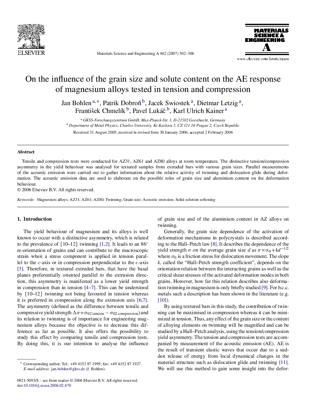 On the influence of the grain size and solute content on the AE response of magnesium alloys tested in tension and compression