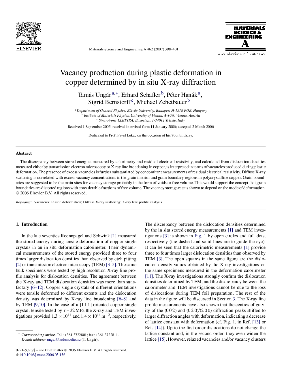 Vacancy production during plastic deformation in copper determined by in situ X-ray diffraction