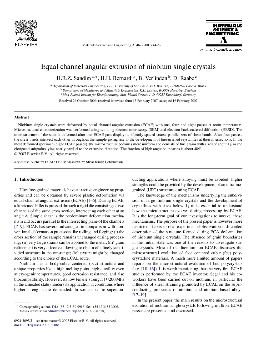 Equal channel angular extrusion of niobium single crystals