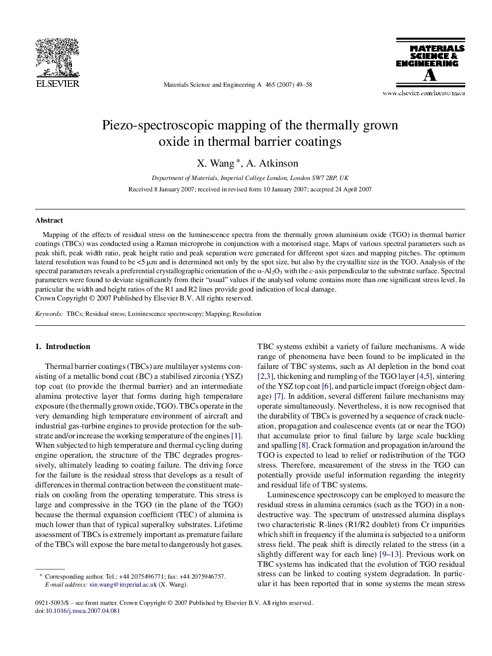 Piezo-spectroscopic mapping of the thermally grown oxide in thermal barrier coatings