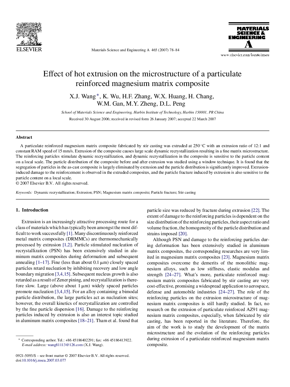 Effect of hot extrusion on the microstructure of a particulate reinforced magnesium matrix composite