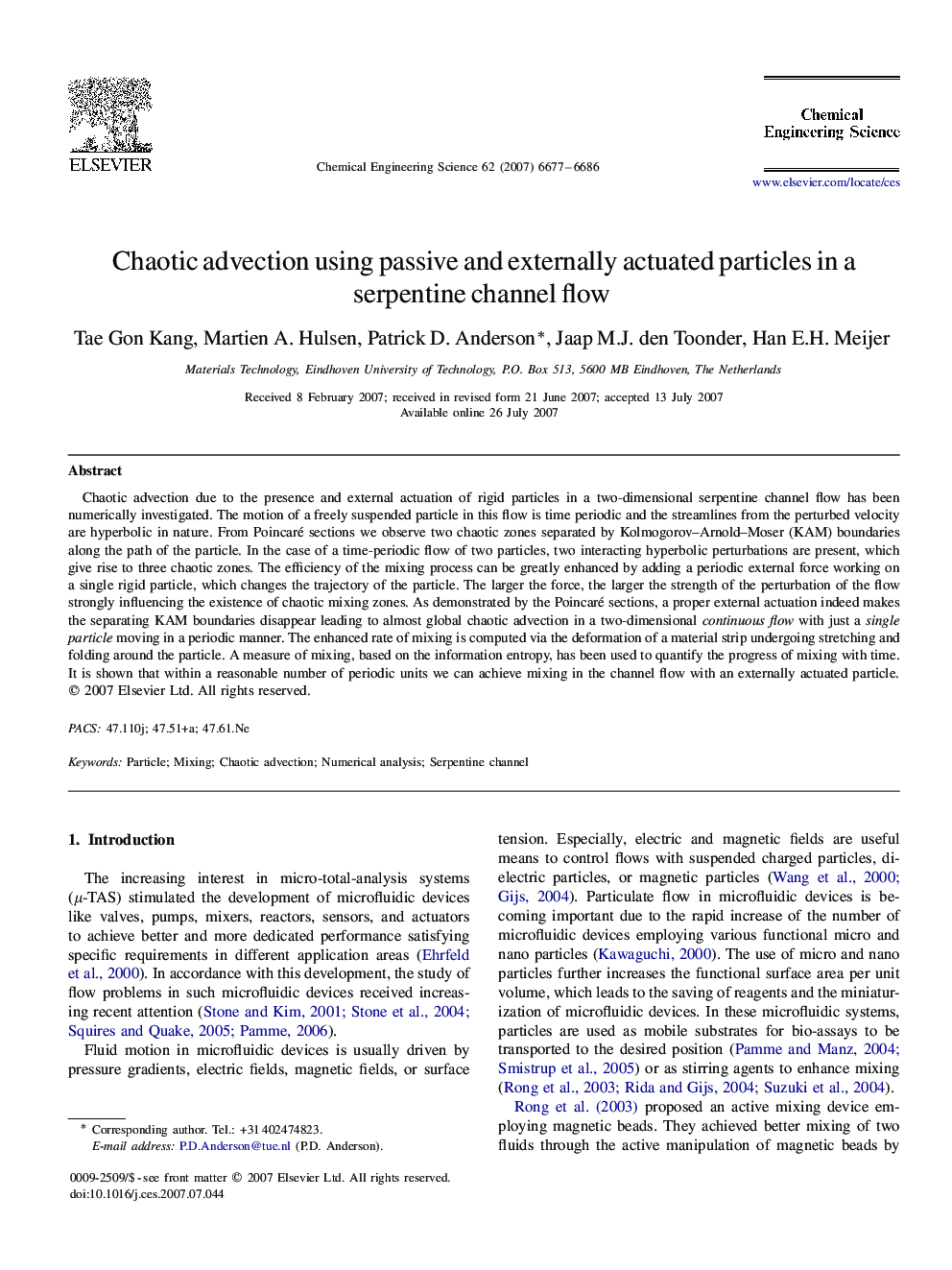 Chaotic advection using passive and externally actuated particles in a serpentine channel flow