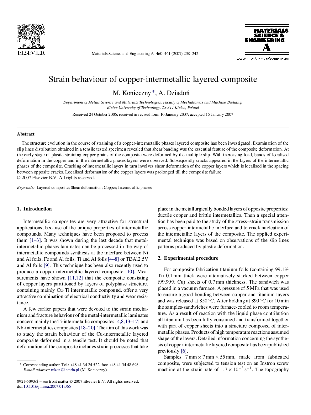 Strain behaviour of copper-intermetallic layered composite