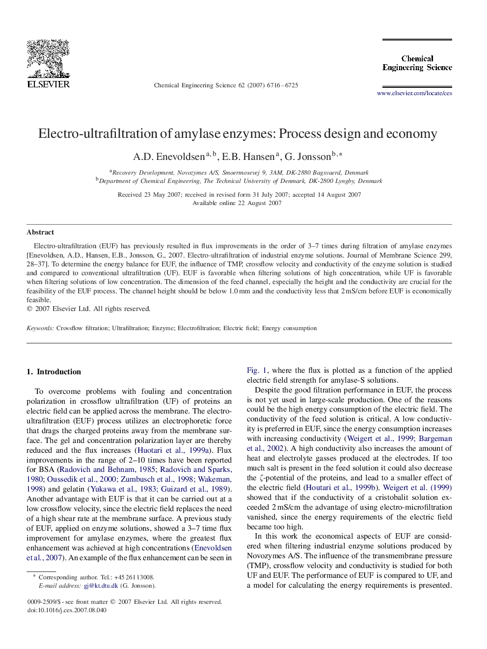 Electro-ultrafiltration of amylase enzymes: Process design and economy