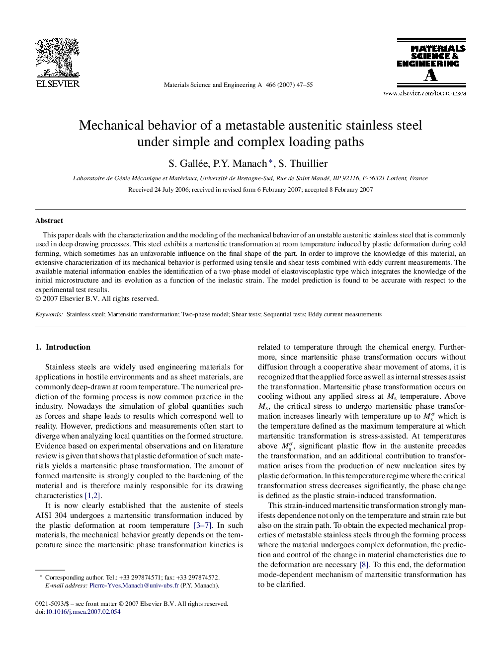 Mechanical behavior of a metastable austenitic stainless steel under simple and complex loading paths