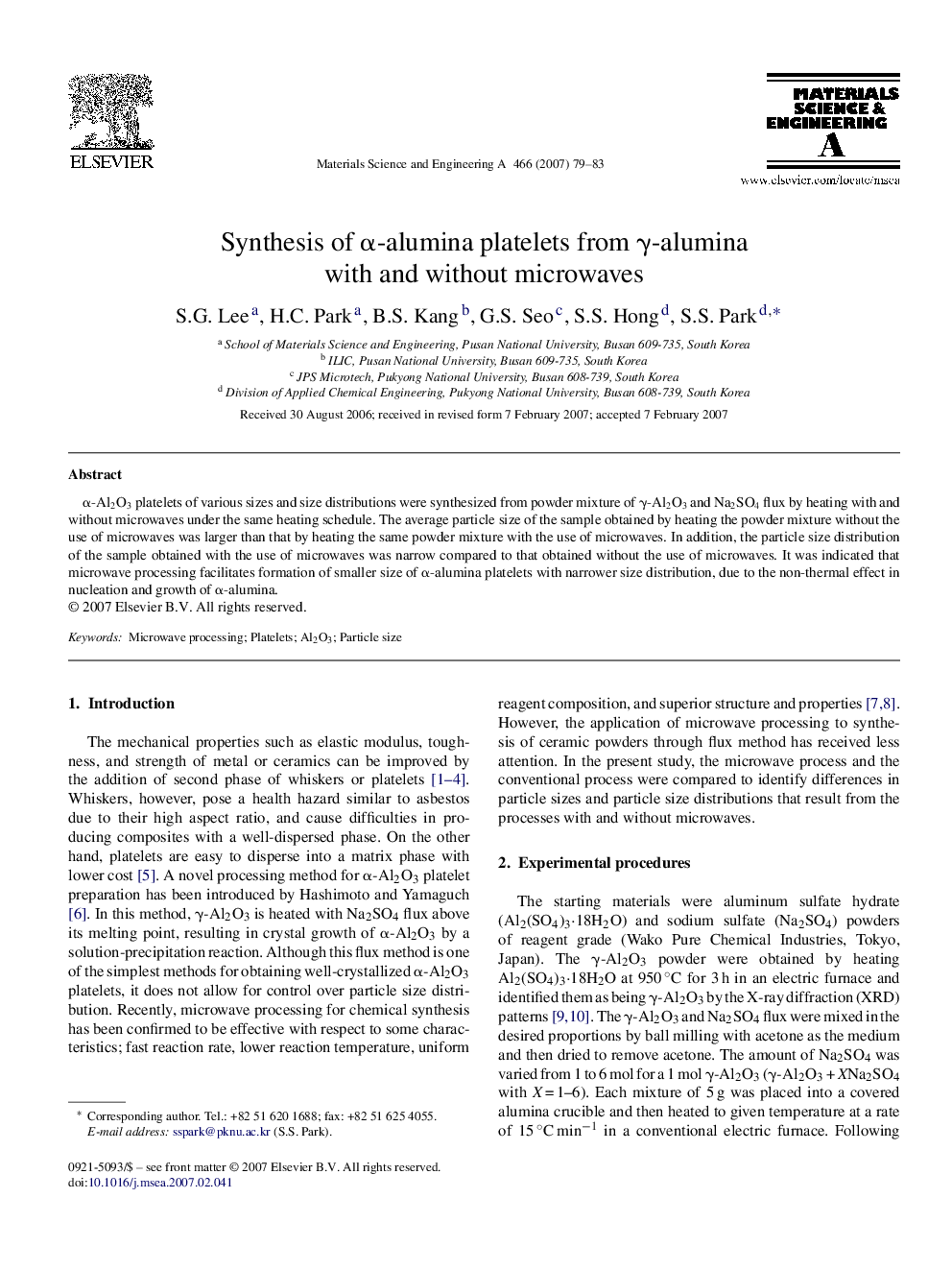 Synthesis of α-alumina platelets from γ-alumina with and without microwaves