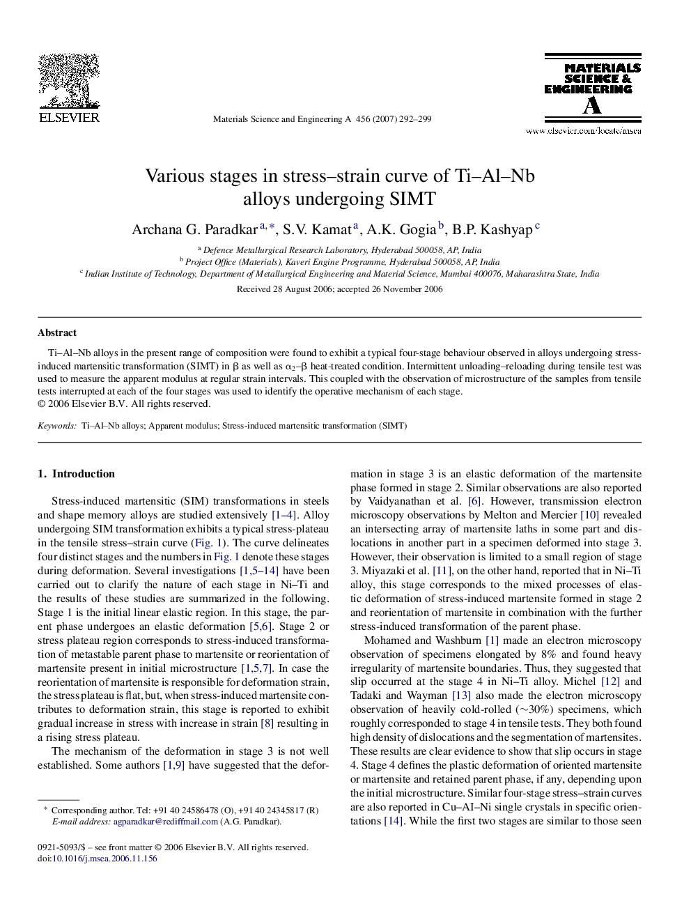 Various stages in stress-strain curve of Ti-Al-Nb alloys undergoing SIMT