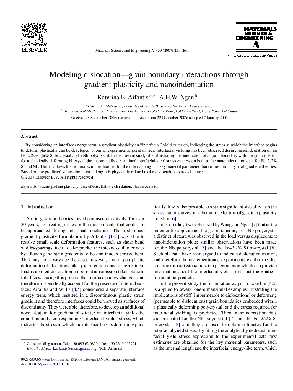 Modeling dislocation—grain boundary interactions through gradient plasticity and nanoindentation