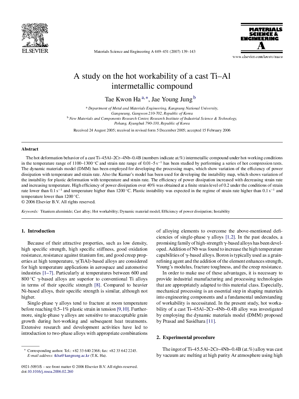 A study on the hot workability of a cast Ti–Al intermetallic compound