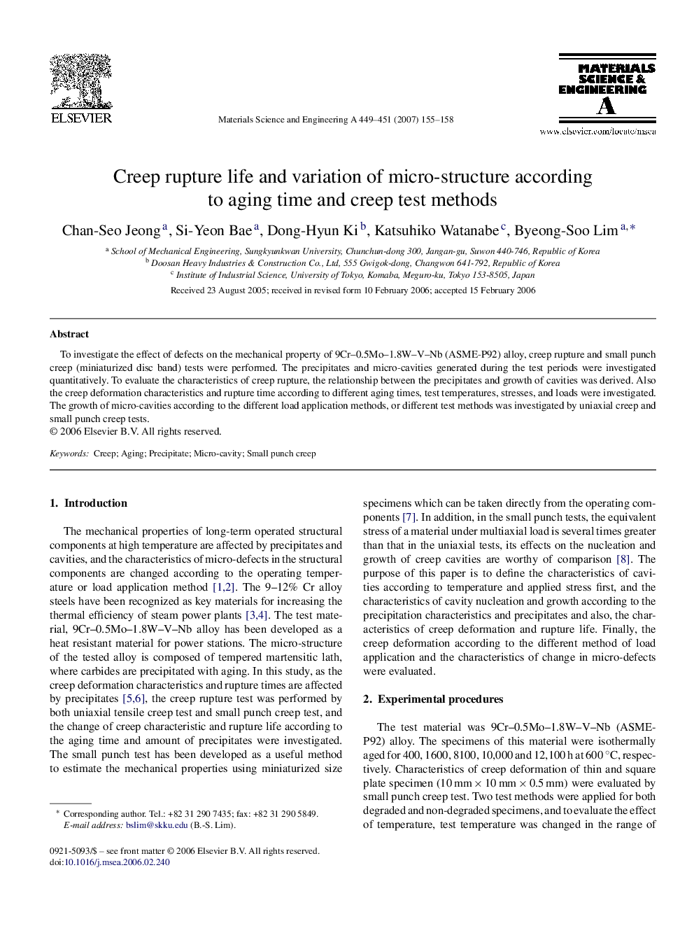 Creep rupture life and variation of micro-structure according to aging time and creep test methods