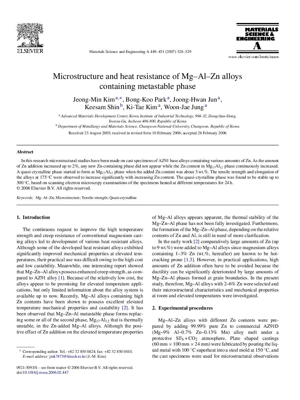 Microstructure and heat resistance of Mg–Al–Zn alloys containing metastable phase