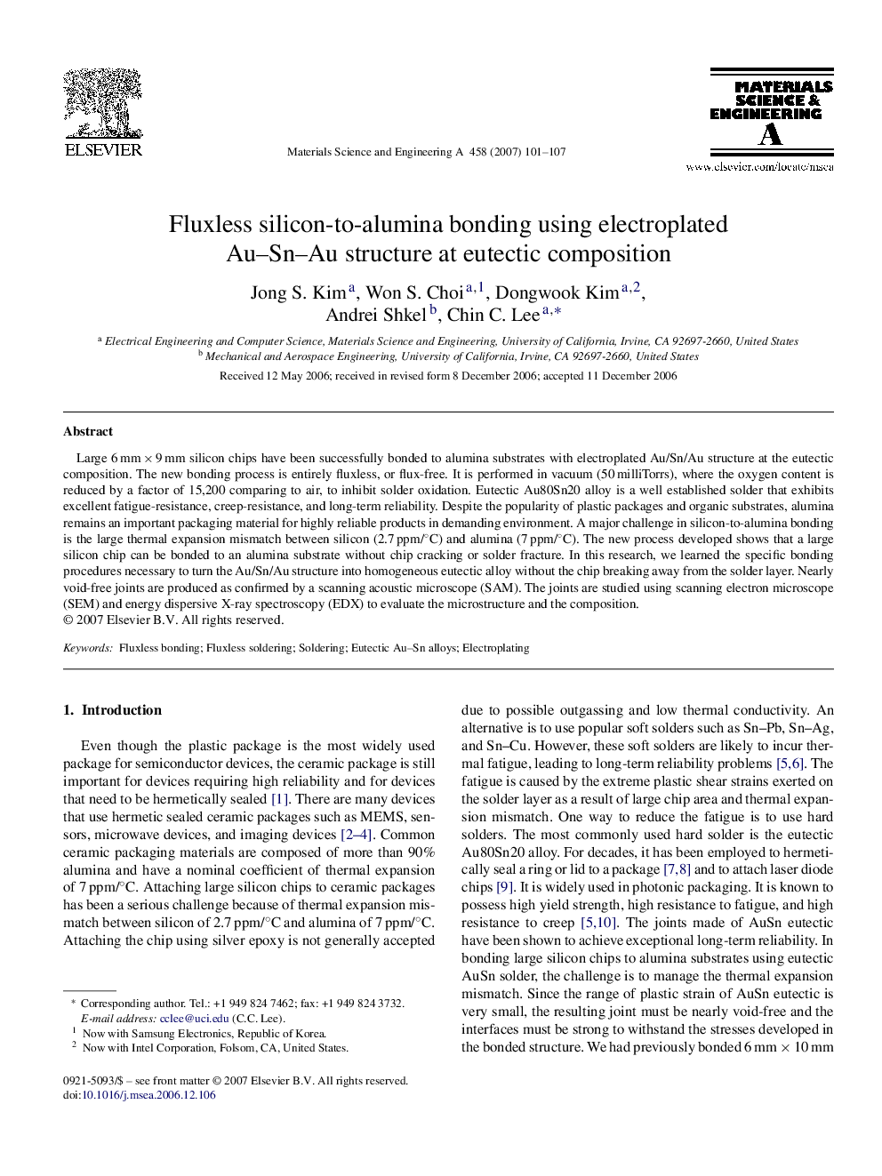 Fluxless silicon-to-alumina bonding using electroplated Au–Sn–Au structure at eutectic composition