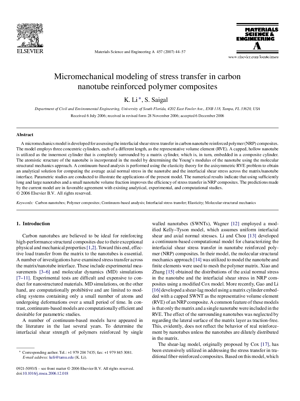 Micromechanical modeling of stress transfer in carbon nanotube reinforced polymer composites