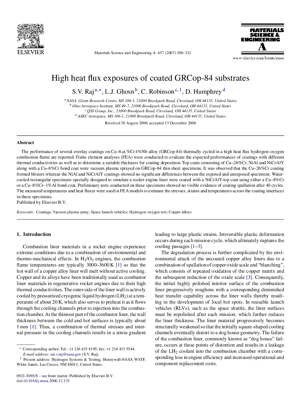 High heat flux exposures of coated GRCop-84 substrates