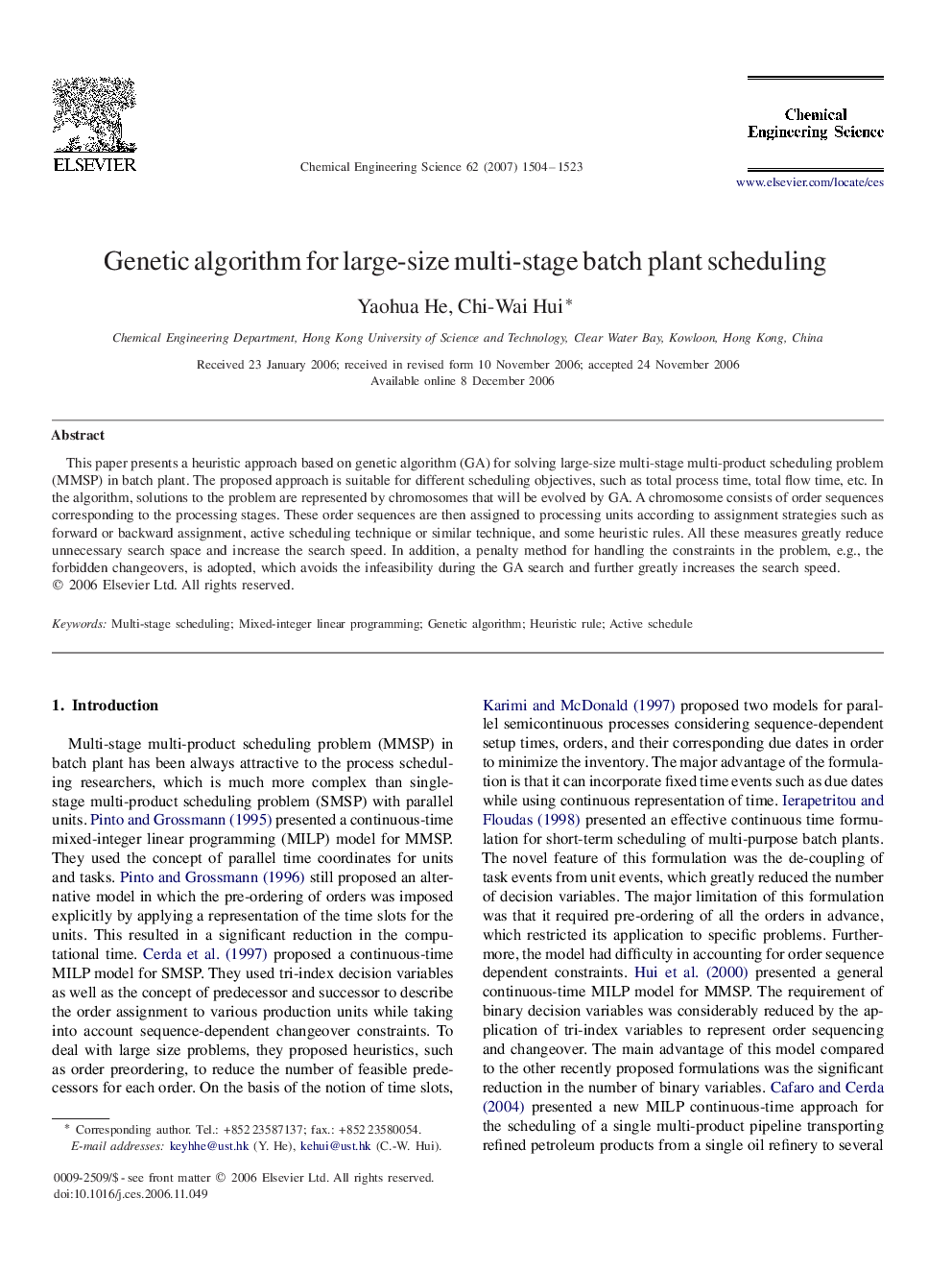 Genetic algorithm for large-size multi-stage batch plant scheduling