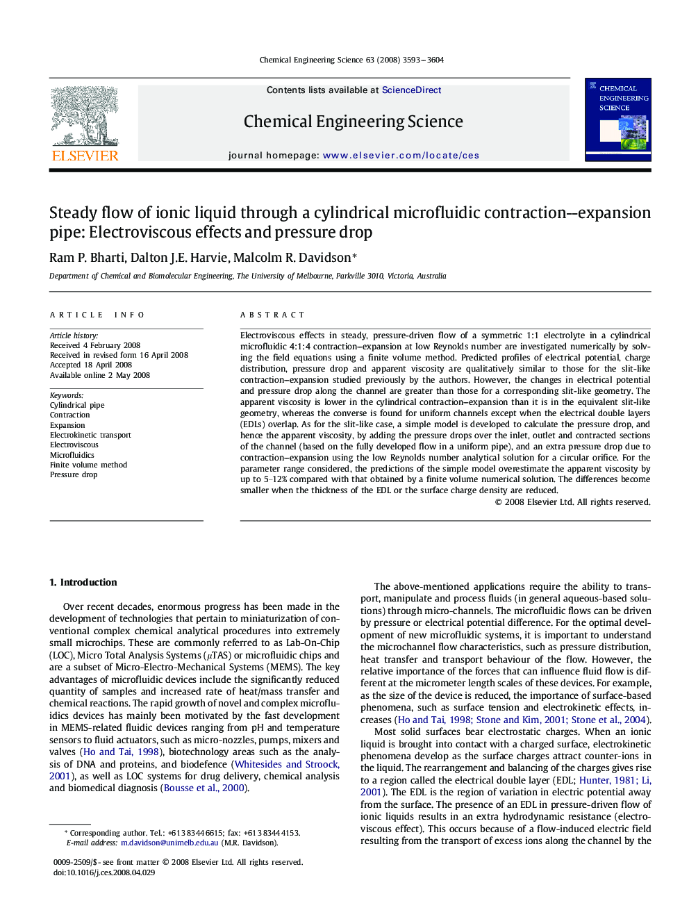 Steady flow of ionic liquid through a cylindrical microfluidic contraction–expansion pipe: Electroviscous effects and pressure drop