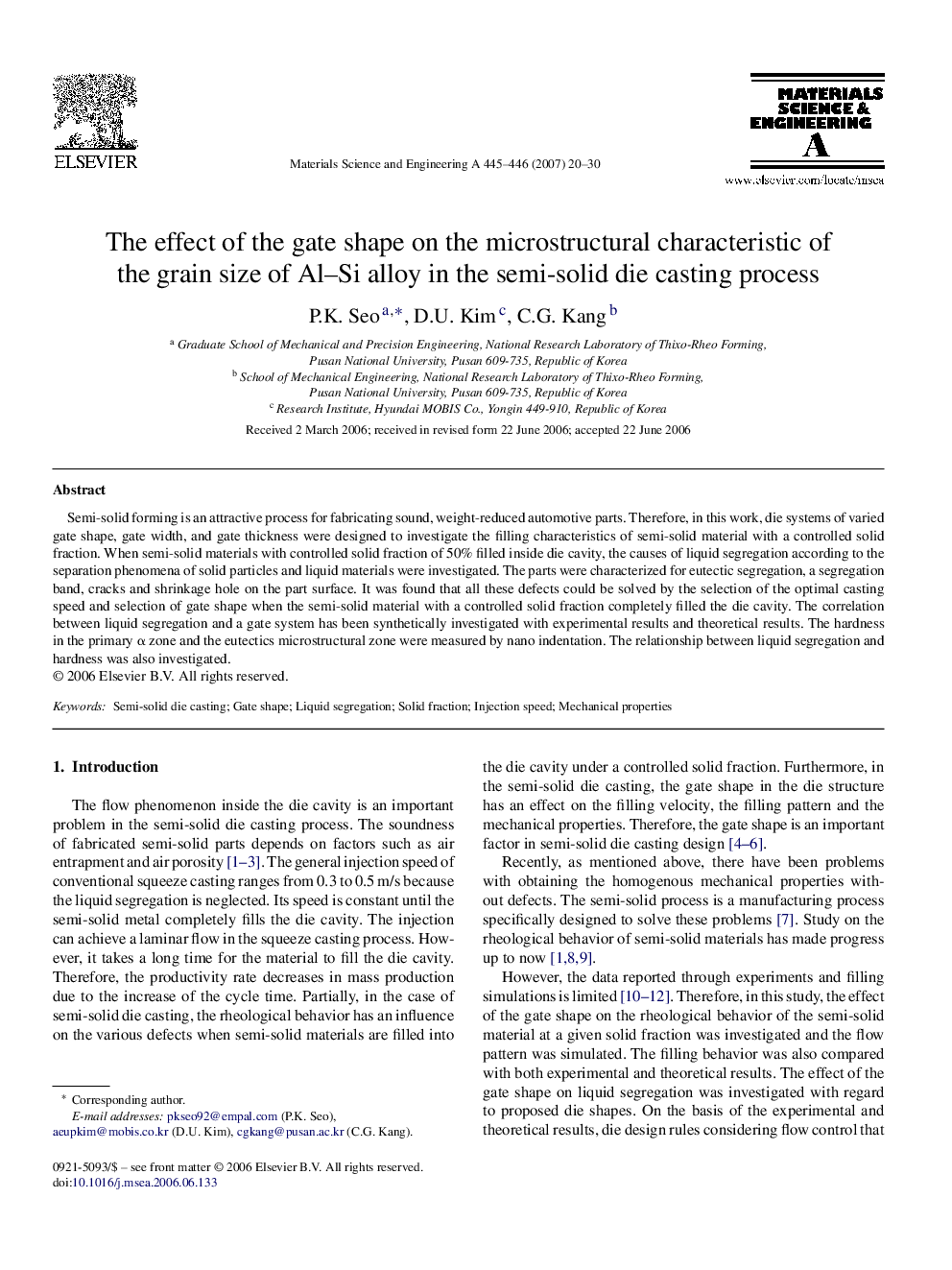 The effect of the gate shape on the microstructural characteristic of the grain size of Al–Si alloy in the semi-solid die casting process