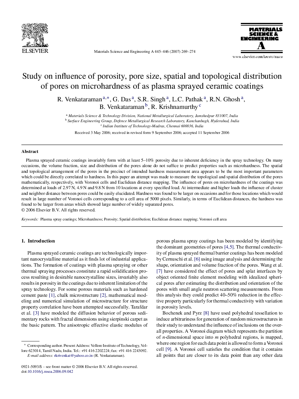 Study on influence of porosity, pore size, spatial and topological distribution of pores on microhardness of as plasma sprayed ceramic coatings