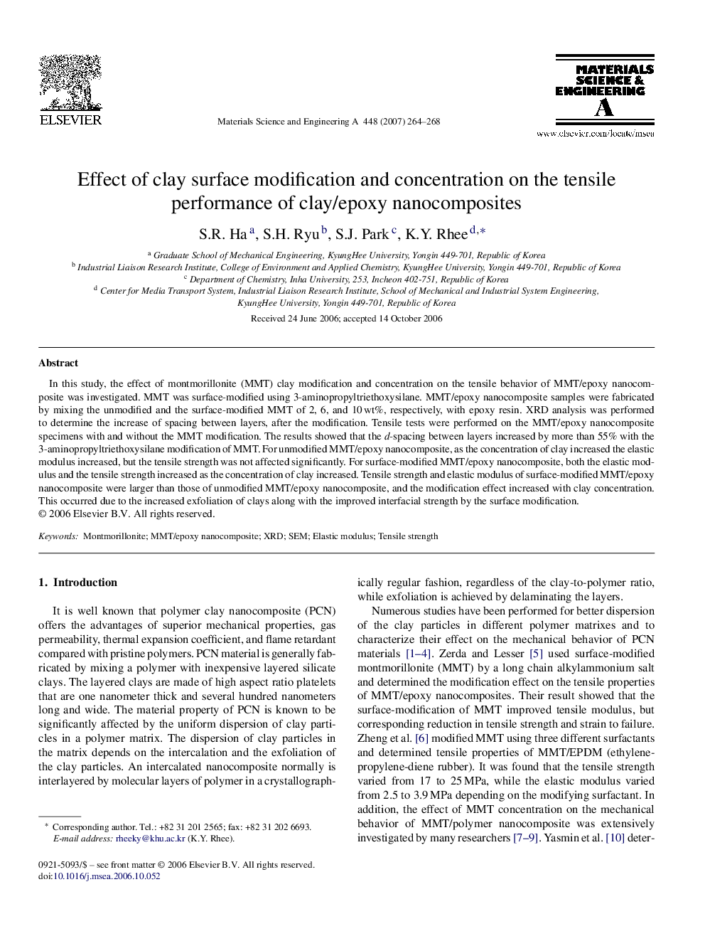 Effect of clay surface modification and concentration on the tensile performance of clay/epoxy nanocomposites