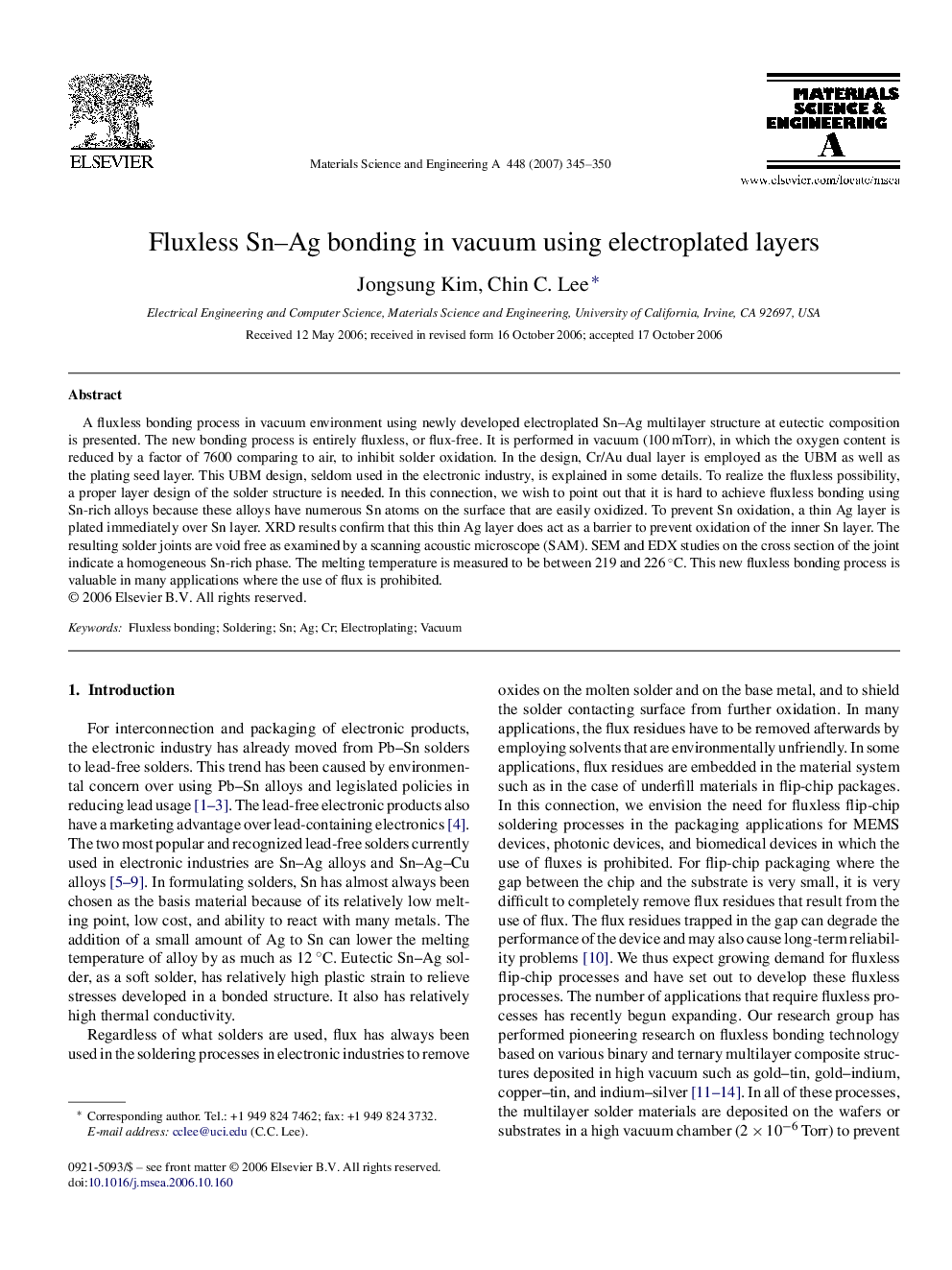 Fluxless Sn–Ag bonding in vacuum using electroplated layers