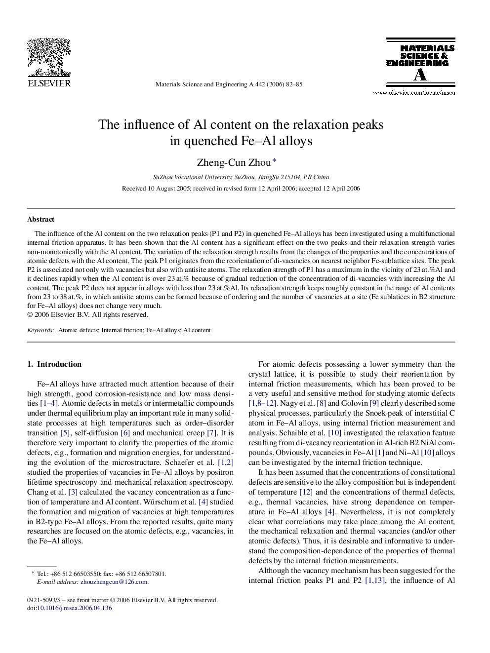 The influence of Al content on the relaxation peaks in quenched Fe–Al alloys