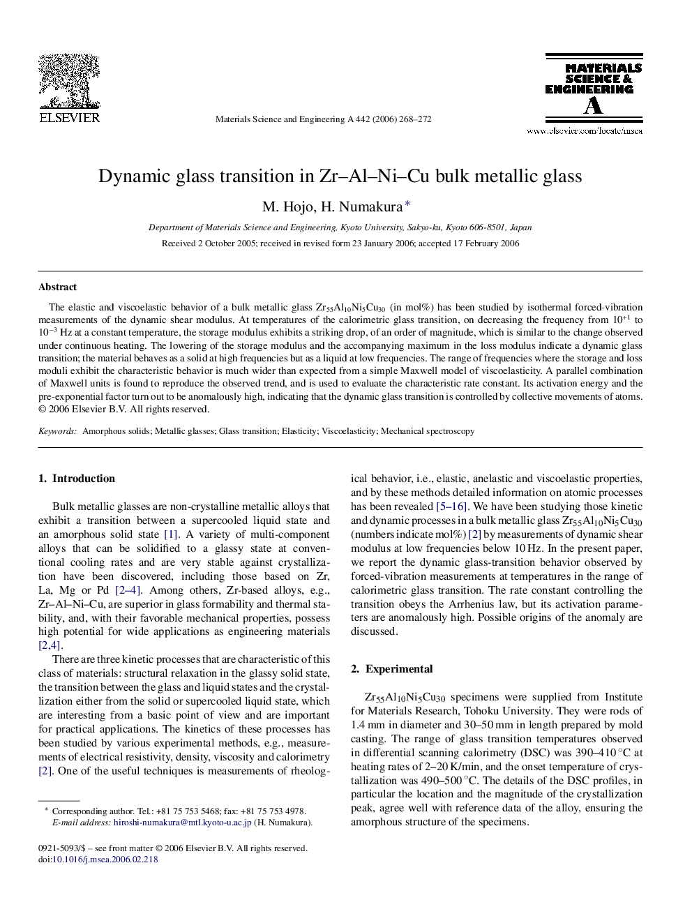 Dynamic glass transition in Zr–Al–Ni–Cu bulk metallic glass