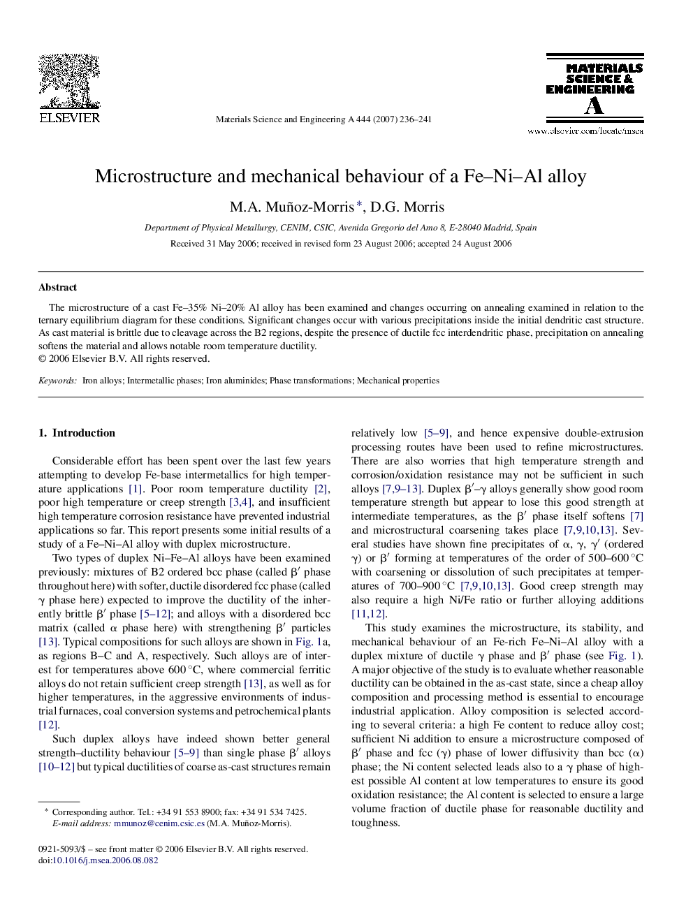 Microstructure and mechanical behaviour of a Fe–Ni–Al alloy