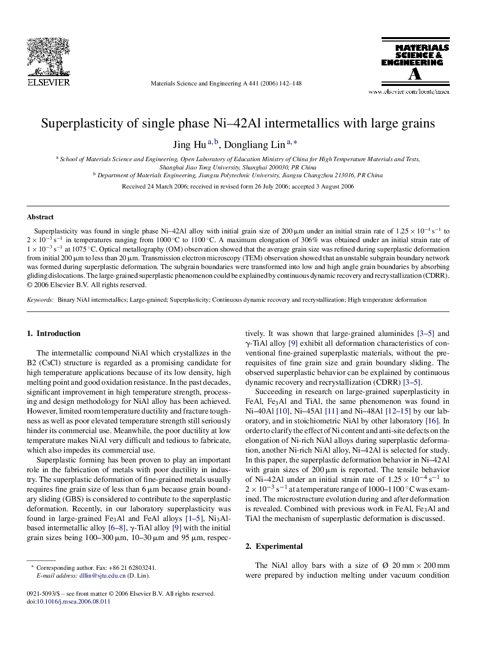 Superplasticity of single phase Ni–42Al intermetallics with large grains