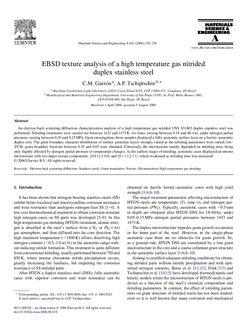 EBSD texture analysis of a high temperature gas nitrided duplex stainless steel