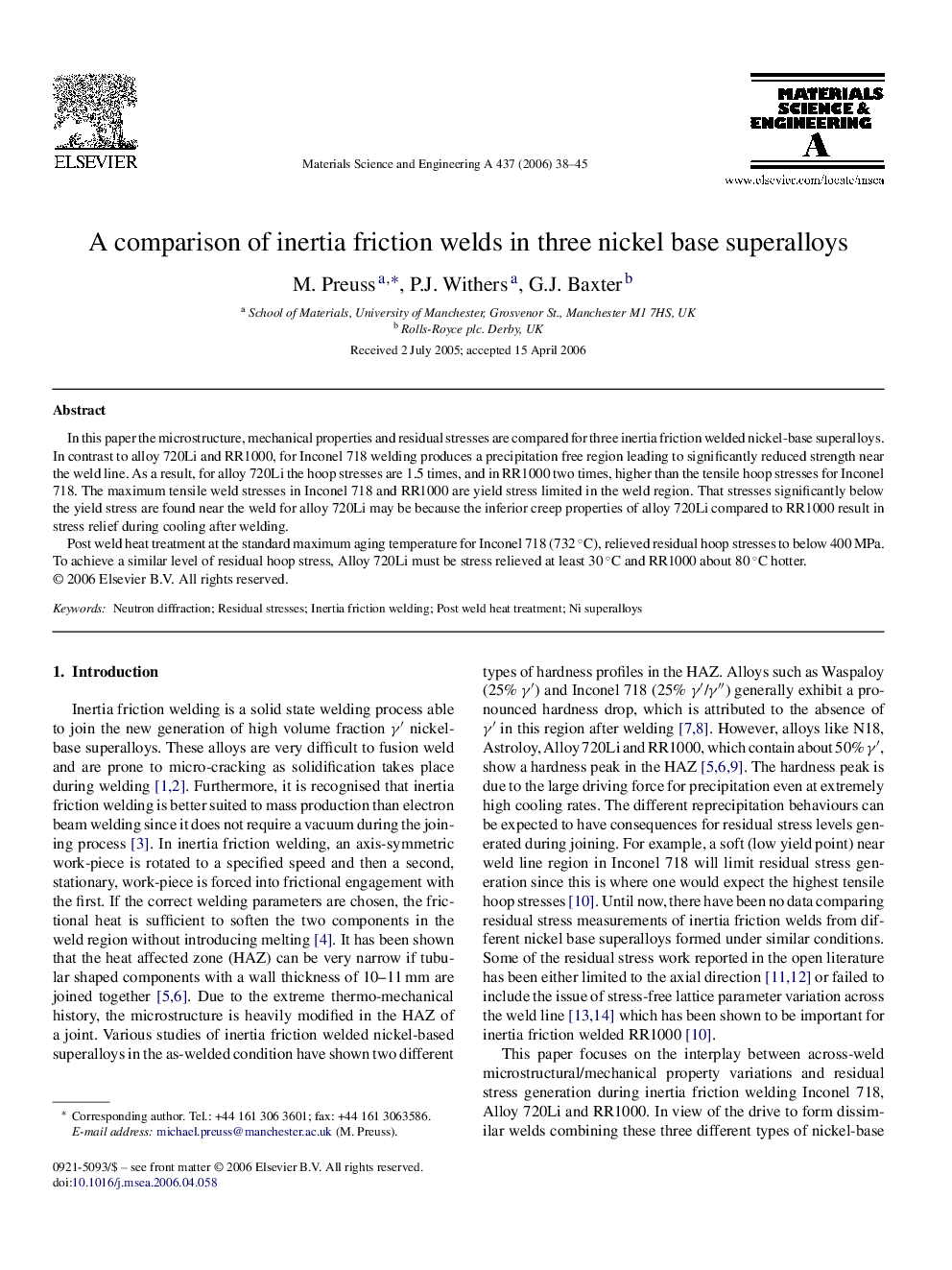 A comparison of inertia friction welds in three nickel base superalloys