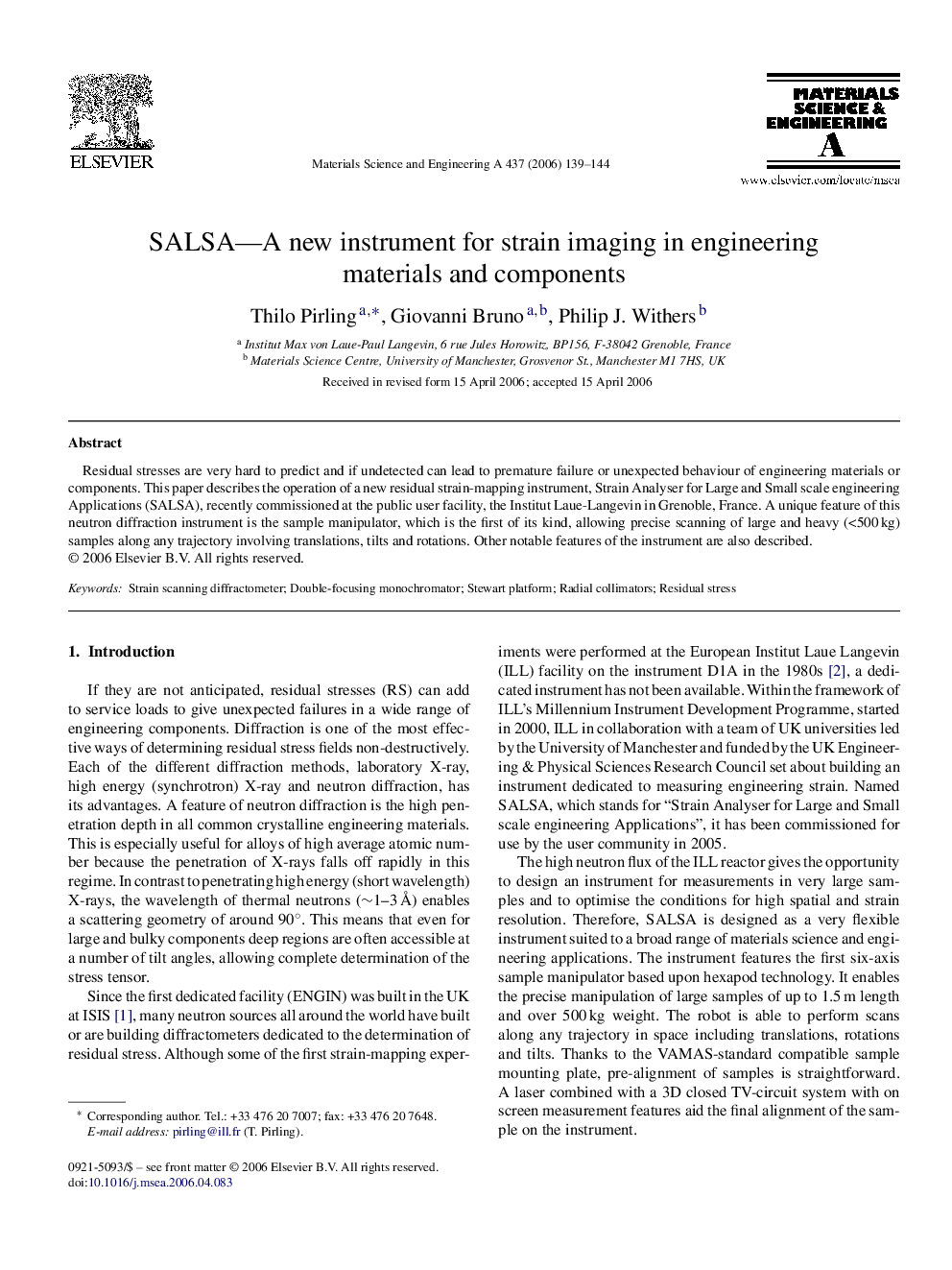 SALSA—A new instrument for strain imaging in engineering materials and components