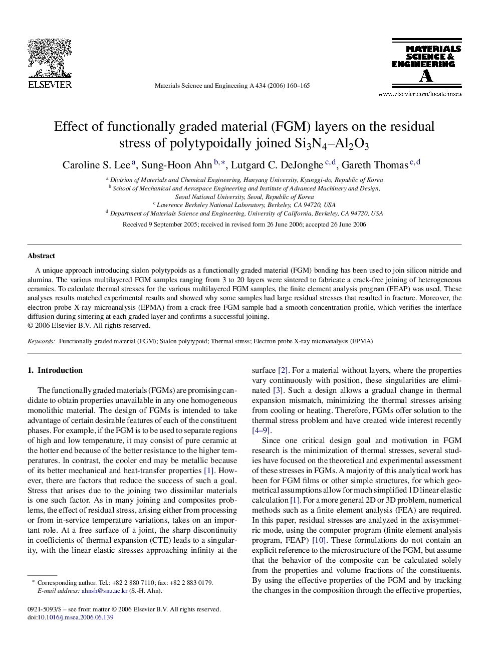 Effect of functionally graded material (FGM) layers on the residual stress of polytypoidally joined Si3N4–Al2O3