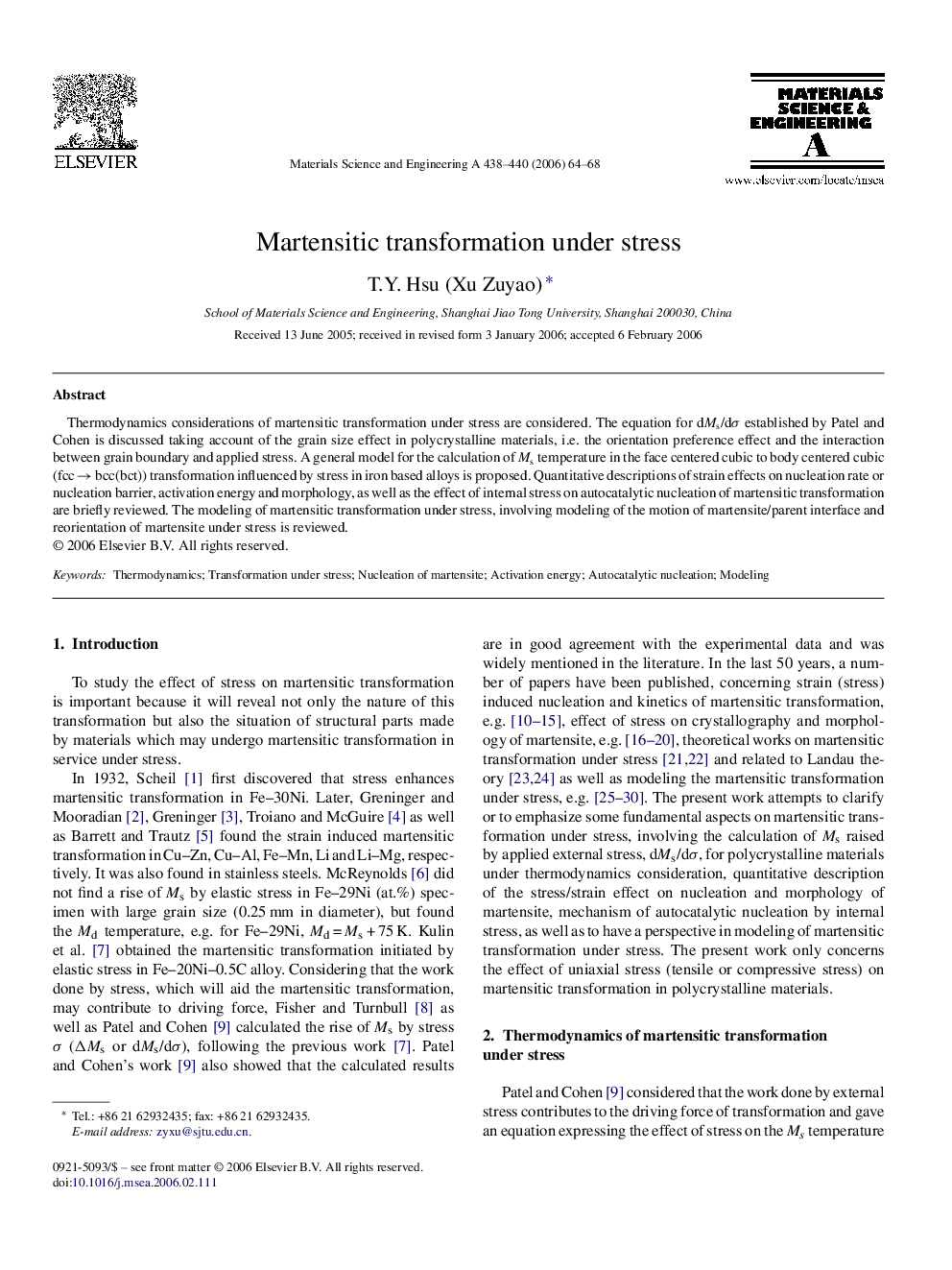 Martensitic transformation under stress