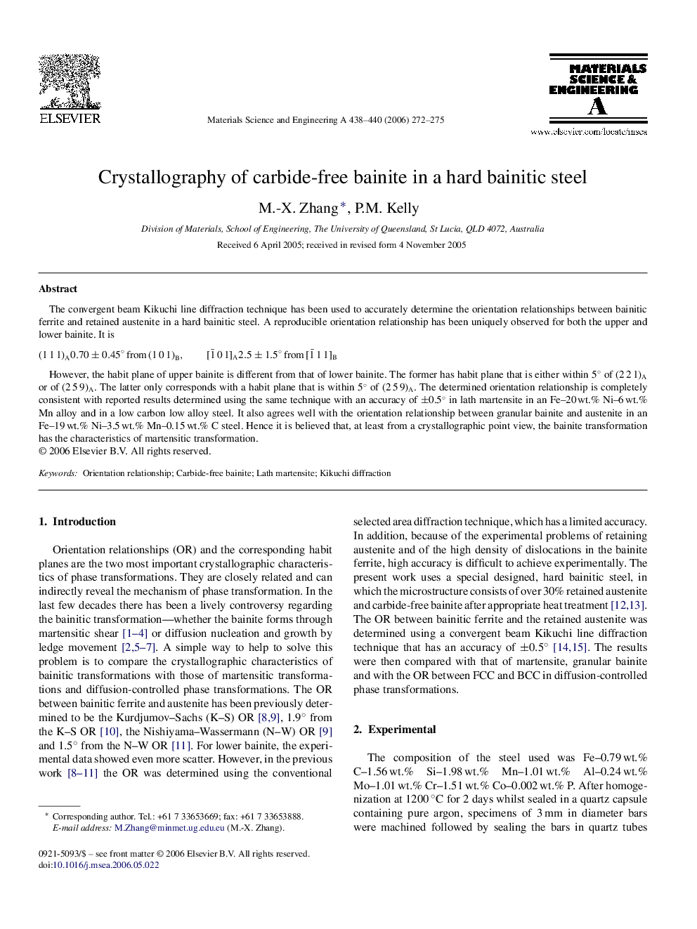 Crystallography of carbide-free bainite in a hard bainitic steel