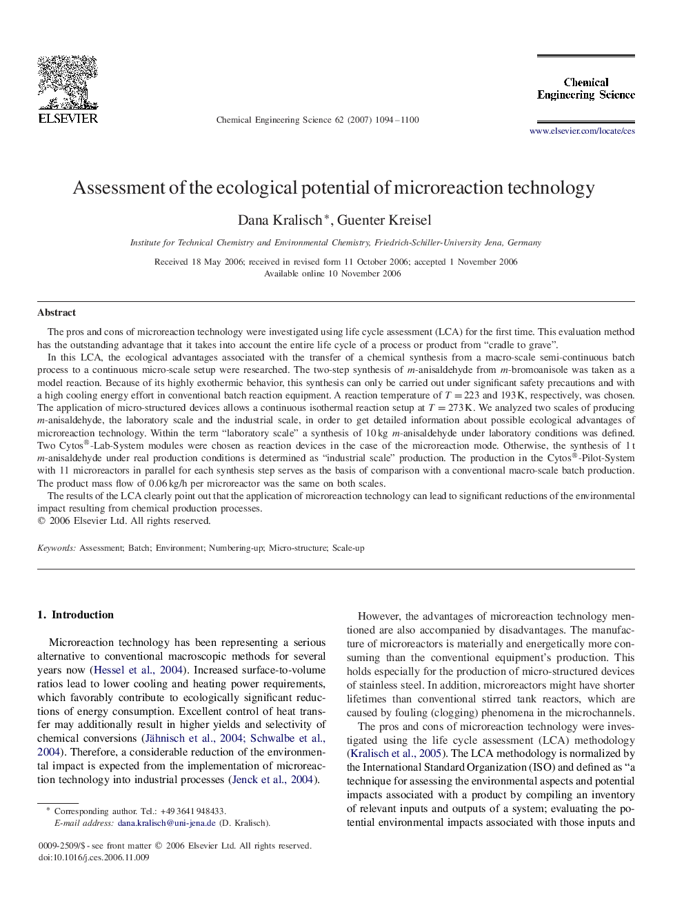 Assessment of the ecological potential of microreaction technology