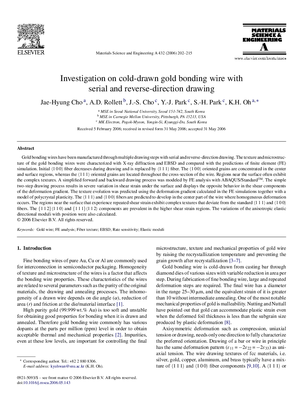 Investigation on cold-drawn gold bonding wire with serial and reverse-direction drawing