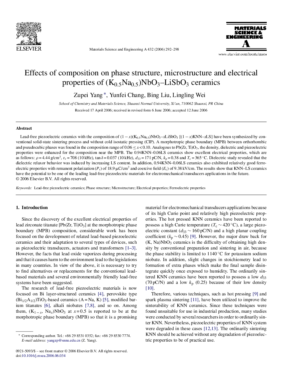 Effects of composition on phase structure, microstructure and electrical properties of (K0.5Na0.5)NbO3-LiSbO3 ceramics