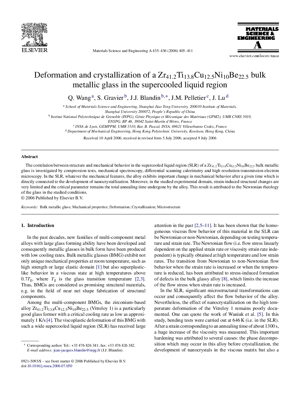 Deformation and crystallization of a Zr41.2Ti13.8Cu12.5Ni10Be22.5 bulk metallic glass in the supercooled liquid region