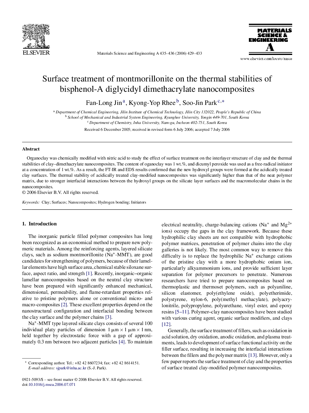 Surface treatment of montmorillonite on the thermal stabilities of bisphenol-A diglycidyl dimethacrylate nanocomposites