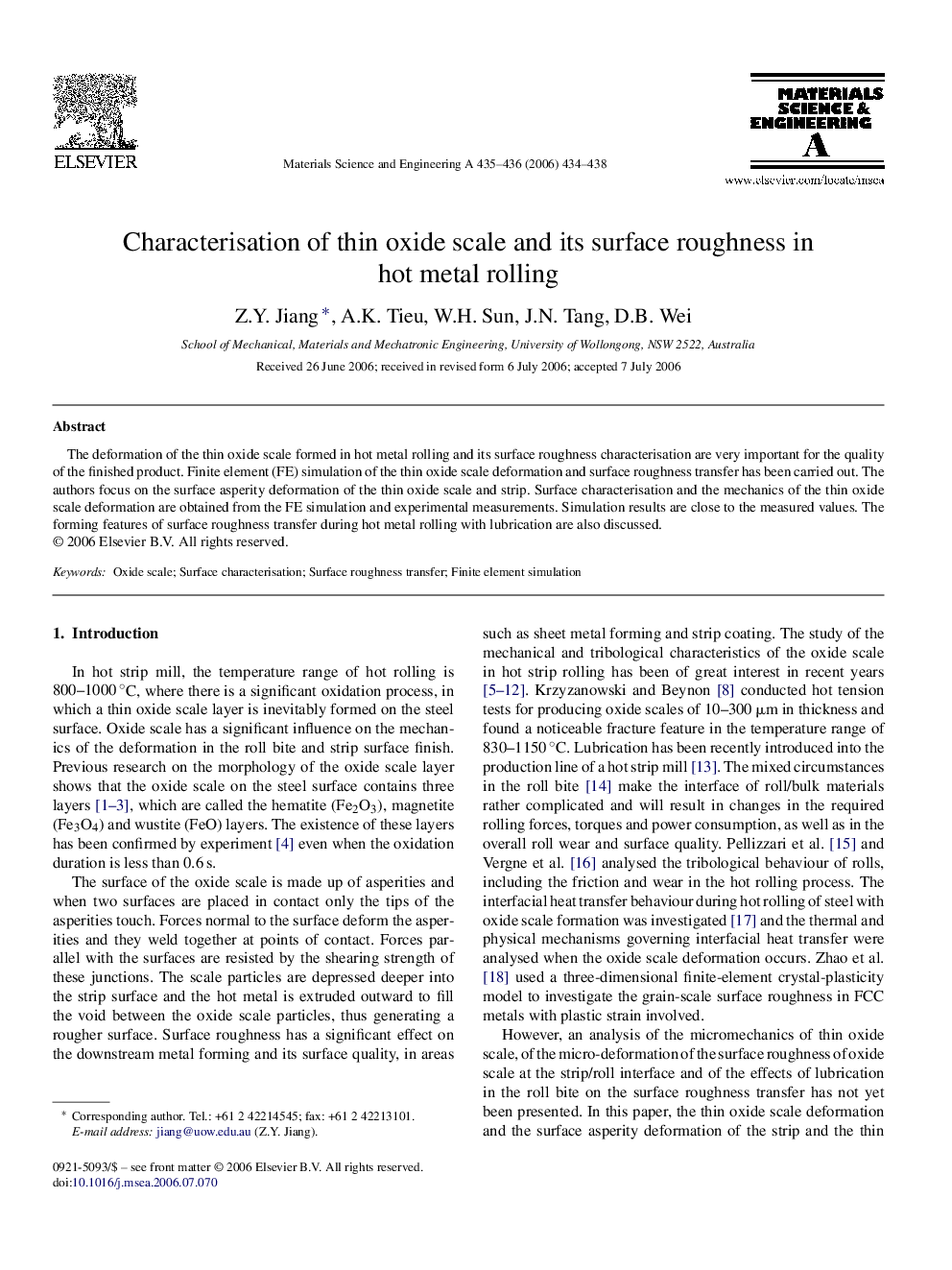 Characterisation of thin oxide scale and its surface roughness in hot metal rolling