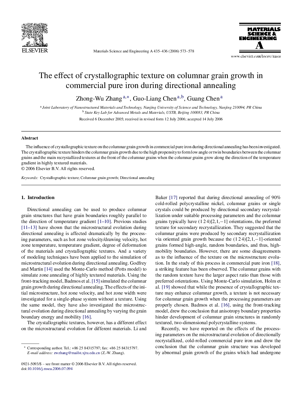 The effect of crystallographic texture on columnar grain growth in commercial pure iron during directional annealing