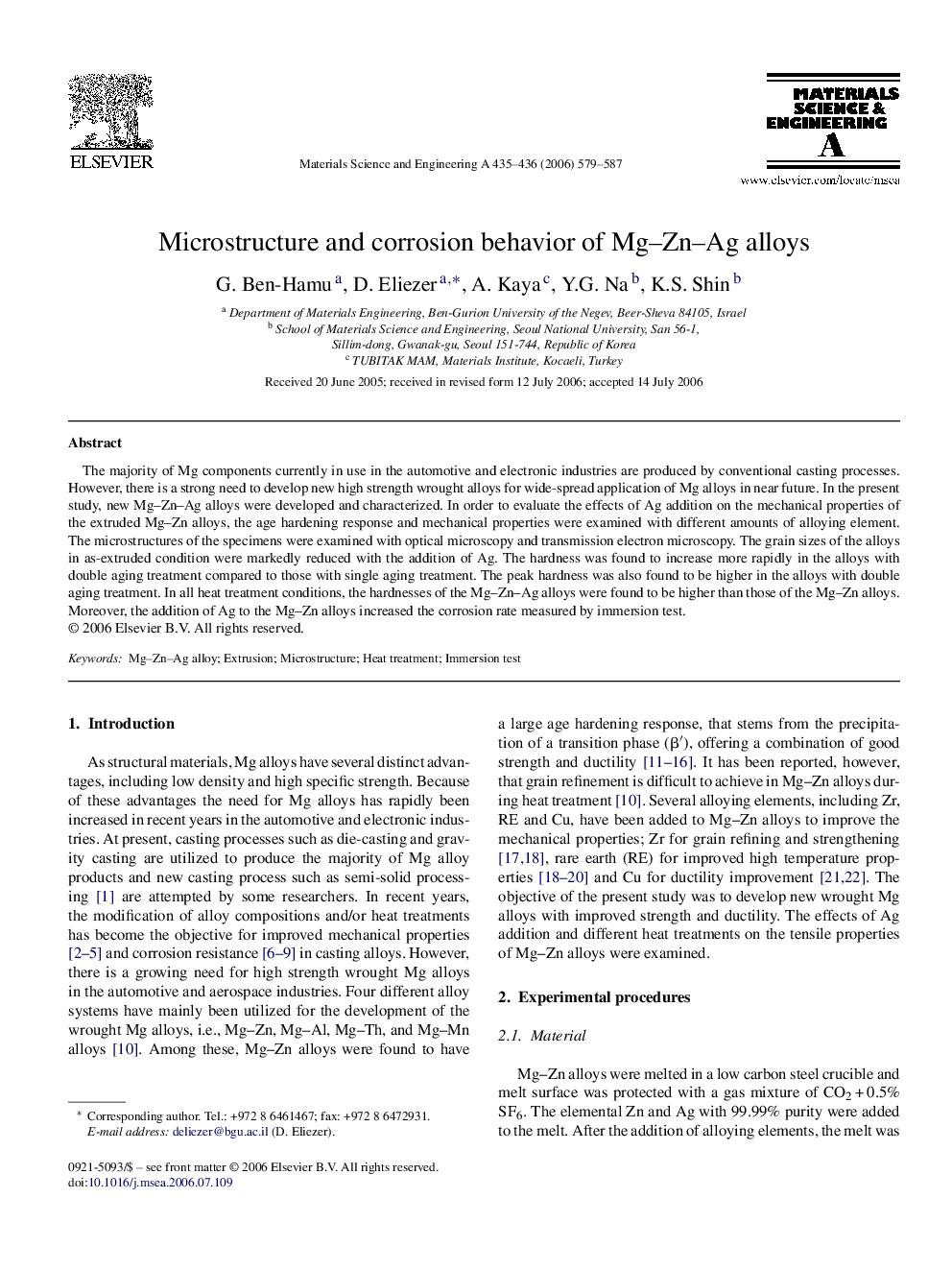 Microstructure and corrosion behavior of Mg–Zn–Ag alloys