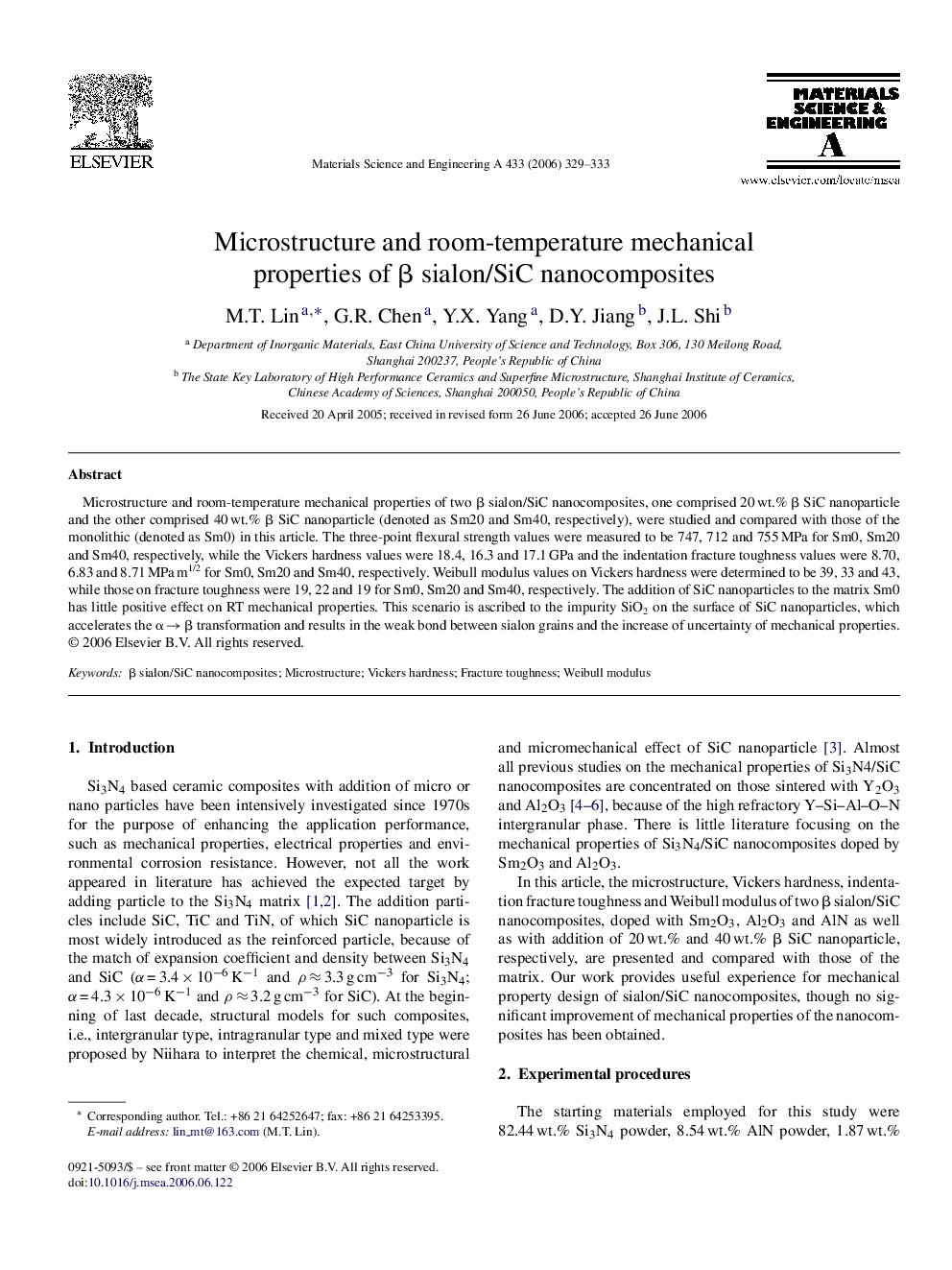 Microstructure and room-temperature mechanical properties of β sialon/SiC nanocomposites