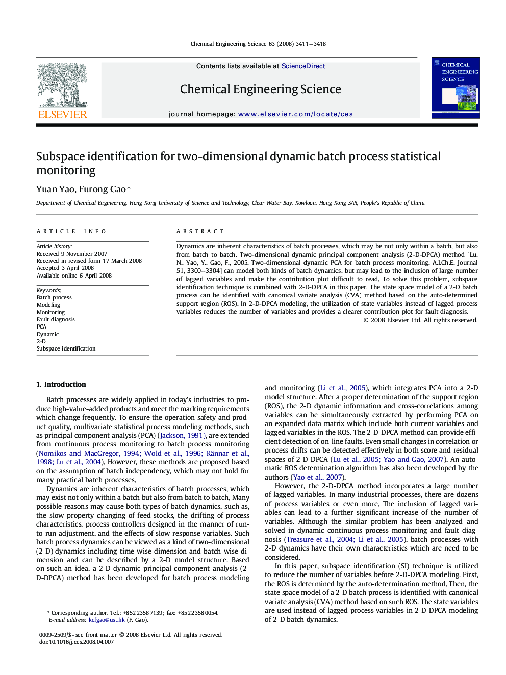 Subspace identification for two-dimensional dynamic batch process statistical monitoring